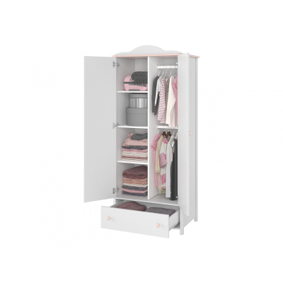 Šatní skříň 85 cm do dětského pokoje LEGUAN 1 - bílá / růžová