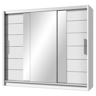 Třídveřová šatní skříň 250 cm se zrcadlem URACOA - bílá