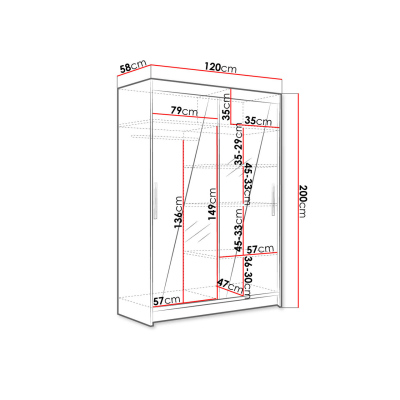 Šatní skříň 120 cm se zrcadlem a LED osvětlením GASPARA 8 - dub lanýž