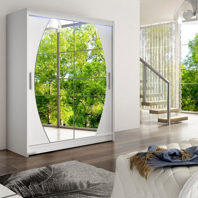 Šatní skříň 150 cm se zrcadlem a LED osvětlením ELADIO 8 - bílá