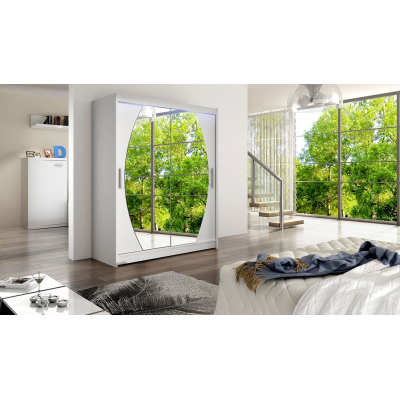 Šatní skříň 150 cm se zrcadlem a LED osvětlením ELADIO 8 - bílá