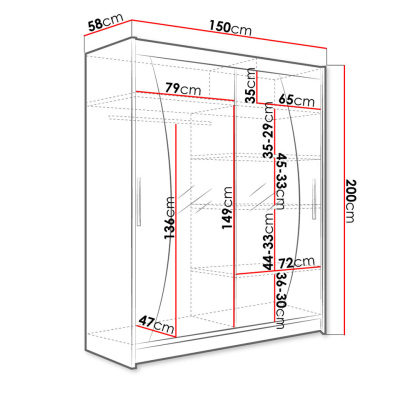 Šatní skříň 150 cm se zrcadlem a LED osvětlením ELADIO 10 - dub lanýž