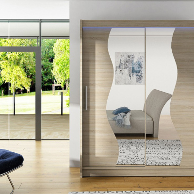 Šatní skříň 150 cm se zrcadlem a LED osvětlením ELADIO S - dub sonoma