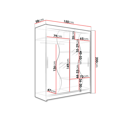 Šatní skříň 150 cm se zrcadlem a LED osvětlením ELADIO S - dub sonoma