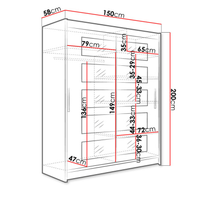 Šatní skříň 150 cm se zrcadlem a LED osvětlením ELADIO 5 - dub lanýž
