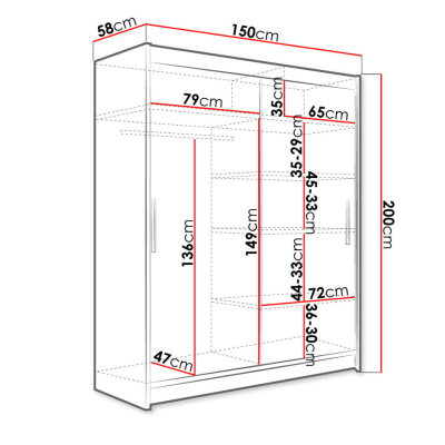 Šatní skříň 150 cm s posuvnými dveřmi a LED osvětlením ELADIO 1 - dub sonoma