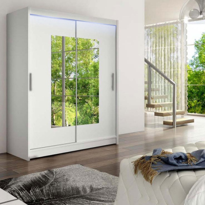 Šatní skříň 150 cm se zrcadlem a LED osvětlením ELADIO 3 - bílá