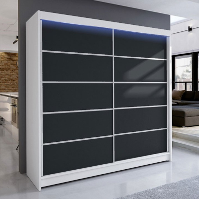 Šatní skříň 180 cm s posuvnými dveřmi a LED RGB osvětlením VILMA 4 - bílá / černá