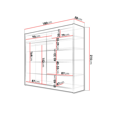 Šatní skříň 180 cm s posuvnými dveřmi a LED RGB osvětlením VILMA 4 - bílá / dub sonoma