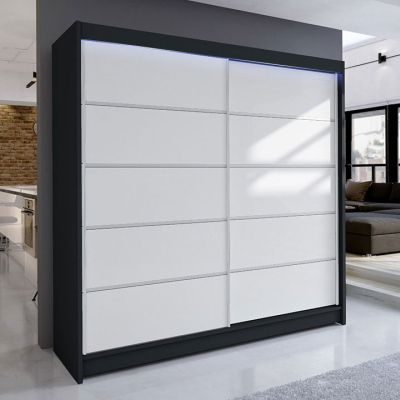 Šatní skříň 180 cm s posuvnými dveřmi a LED RGB osvětlením VILMA 4 - černá / bílá