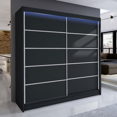 Šatní skříň 180 cm s posuvnými dveřmi a LED RGB osvětlením VILMA 4 - černá