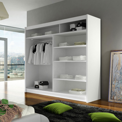 Šatní skříň 180 cm se zrcadlem a LED RGB osvětlením VILMA 5 - bílá / dub sonoma