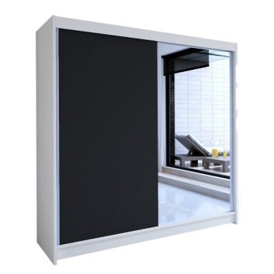 Šatní skříň 180 cm se zrcadlem a LED RGB osvětlením VILMA 1 - černá / bílá