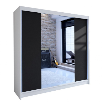 Šatní skříň 180 cm se zrcadlem a LED RGB osvětlením VILMA 2 - bílá / černá