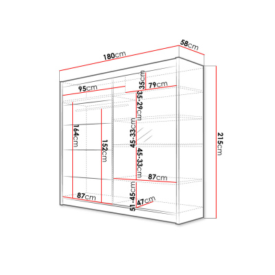 Šatní skříň 180 cm se zrcadlem a LED RGB osvětlením VILMA 3 - bílá / dub sonoma