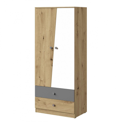 Kombinovaná šatní skříň 80 cm CHIMA 1 - dub artisan / bílá / šedá