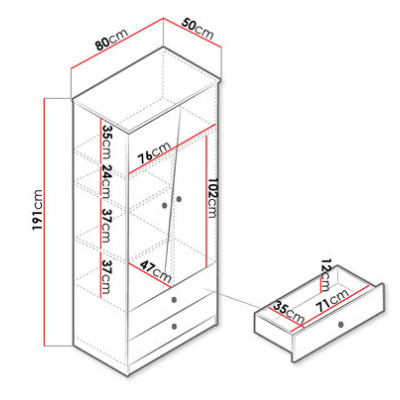 Kombinovaná šatní skříň 80 cm CHIMA 1 - dub artisan / bílá / šedá