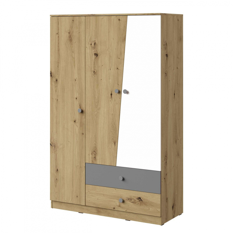 Kombinovaná šatní skříň 120 cm CHIMA 2 - dub artisan / bílá / šedá