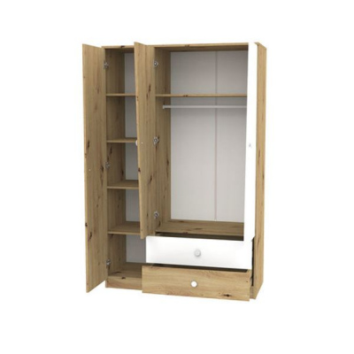 Kombinovaná šatní skříň 120 cm CHIMA 2 - dub artisan / bílá / šedá