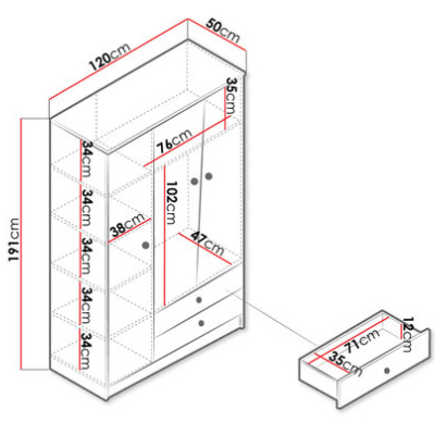 Kombinovaná šatní skříň 120 cm CHIMA 2 - dub artisan / bílá / šedá