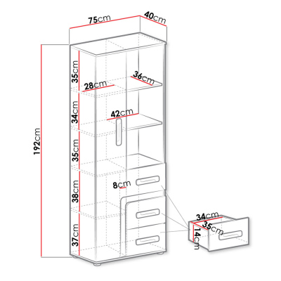 Skříň do obývacího pokoje CHOCHO - šířka 75 cm, antracitová / bílá