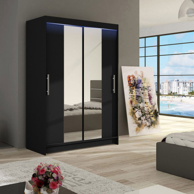 Šatní skříň 120 cm se zrcadlem a LED osvětlením GASPARA 2 - černá