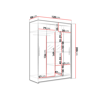 Šatní skříň 120 cm se zrcadlem a LED osvětlením GASPARA 2 - černá