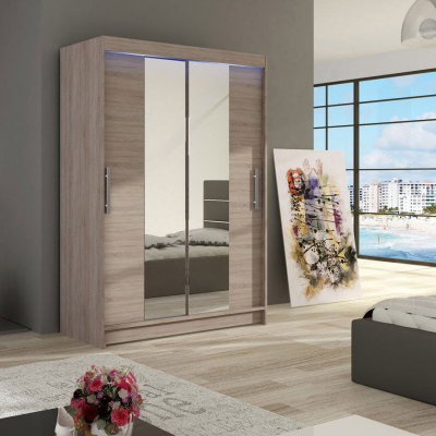 Šatní skříň 120 cm se zrcadlem a LED osvětlením GASPARA 2 - dub lanýž