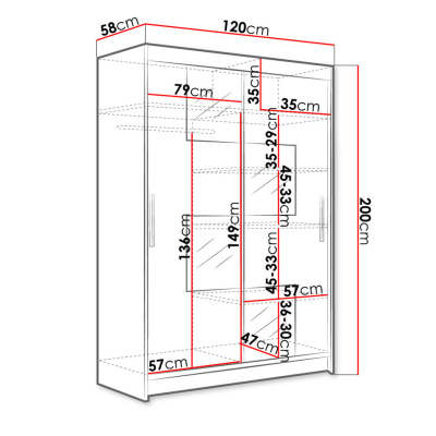 Šatní skříň 120 cm se zrcadlem a LED osvětlením GASPARA 3 - bílá