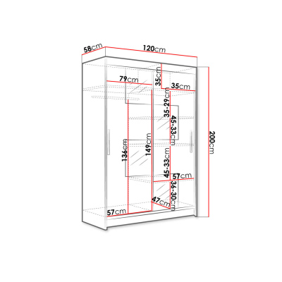 Šatní skříň 120 cm se zrcadlem a LED osvětlením GASPARA 3 - bílá