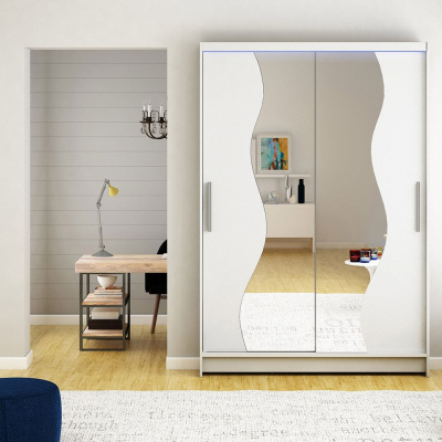 Šatní skříň 120 cm se zrcadlem a LED osvětlením GASPARA S - bílá