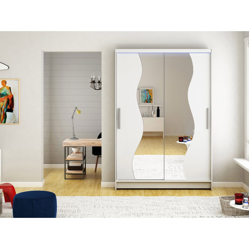 Šatní skříň 120 cm se zrcadlem a LED osvětlením GASPARA S - bílá