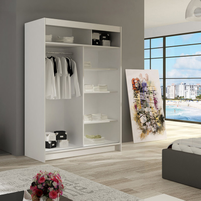 Šatní skříň 120 cm se zrcadlem a LED osvětlením GASPARA S - bílá