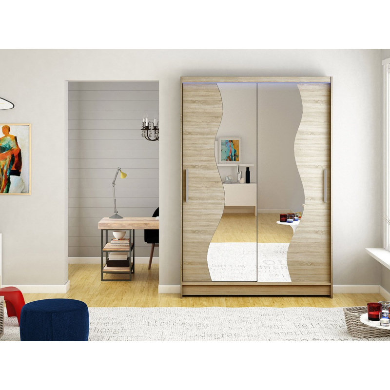 Šatní skříň 120 cm se zrcadlem a LED osvětlením GASPARA S - dub sonoma