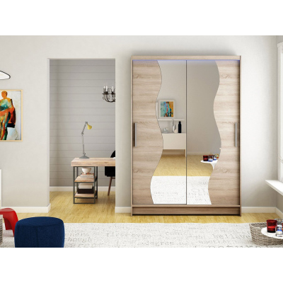 Šatní skříň 120 cm se zrcadlem a LED osvětlením GASPARA S - dub lanýž