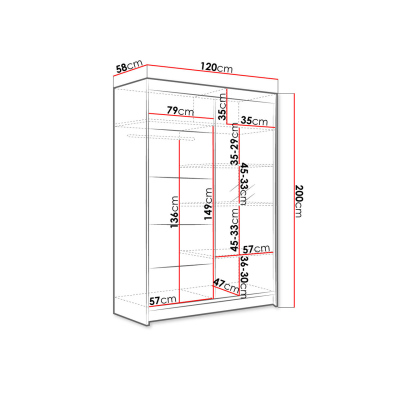 Posuvná šatní skříň 120 cm se zrcadlem a LED RGB osvětlením SAMANRE 3 - bílá