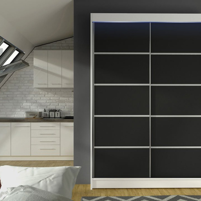 Posuvná šatní skříň 120 cm s LED RGB osvětlením SAMANRE 4 - bílá / černá