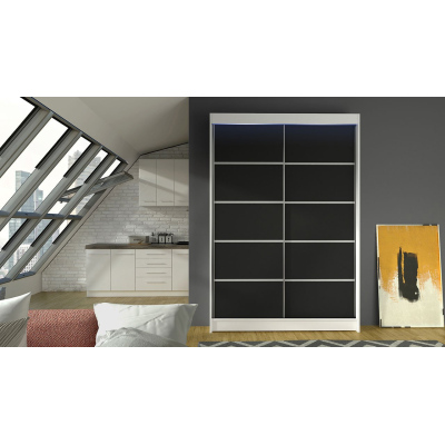 Posuvná šatní skříň 120 cm s LED RGB osvětlením SAMANRE 4 - bílá / černá