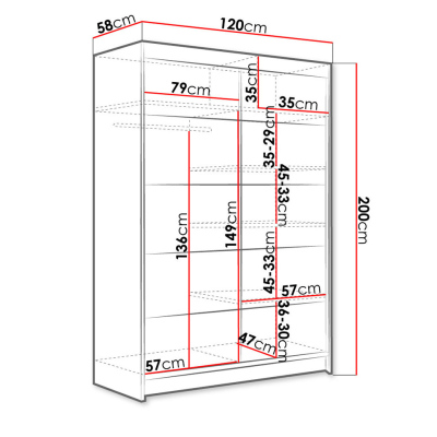 Posuvná šatní skříň 120 cm s LED RGB osvětlením SAMANRE 4 - bílá / černá