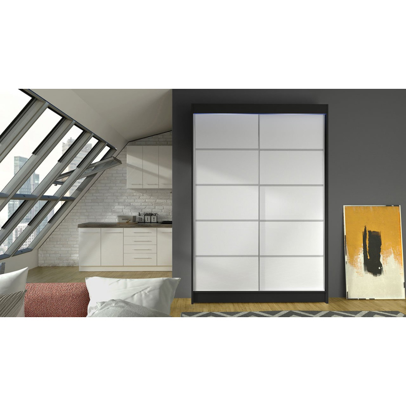 Posuvná šatní skříň 120 cm s LED RGB osvětlením SAMANRE 4 - černá / bílá