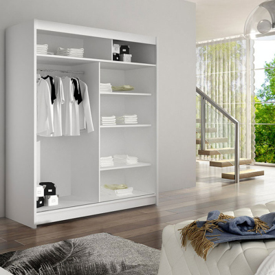 Posuvná šatní skříň 120 cm s LED RGB osvětlením SAMANRE 4 - černá / bílá