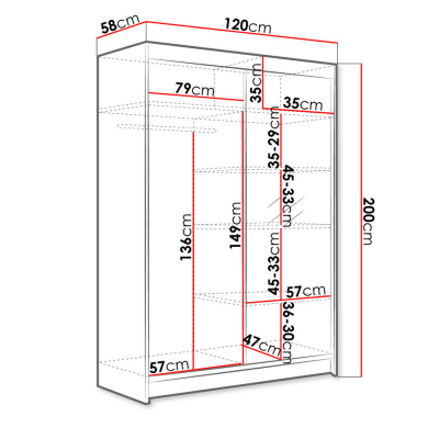 Posuvná šatní skříň 120 cm se zrcadlem a LED RGB osvětlením SAMANRE 1 - bílá