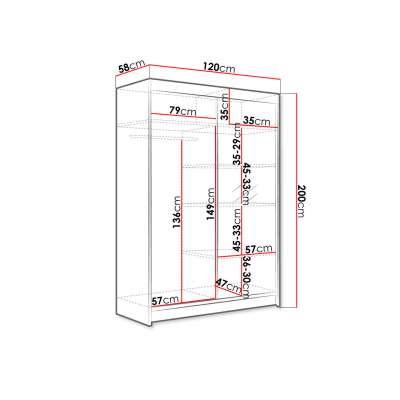 Posuvná šatní skříň 120 cm se zrcadlem a LED RGB osvětlením SAMANRE 1 - bílá