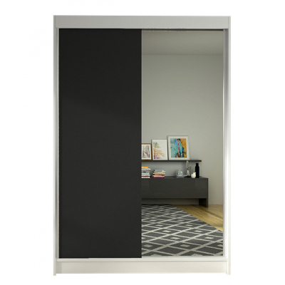 Posuvná šatní skříň 120 cm se zrcadlem a LED RGB osvětlením SAMANRE 1 - černá / bílá