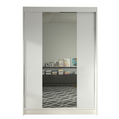 Posuvná šatní skříň 120 cm se zrcadlem a LED RGB osvětlením SAMANRE 2 - bílá / černá
