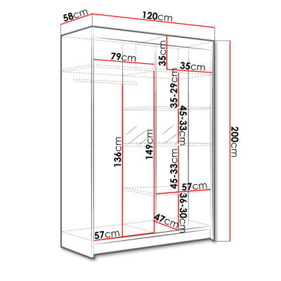 Posuvná šatní skříň 120 cm se zrcadlem a LED RGB osvětlením SAMANRE 2 - černá / bílá