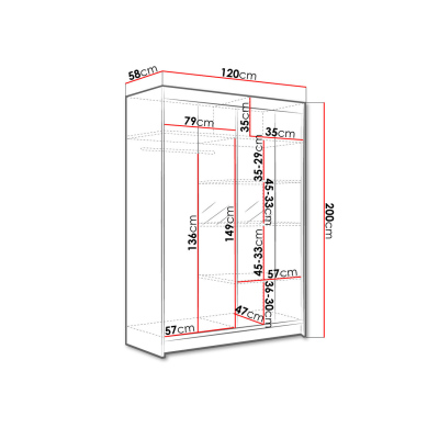 Posuvná šatní skříň 120 cm se zrcadlem a LED RGB osvětlením SAMANRE 2 - černá / bílá