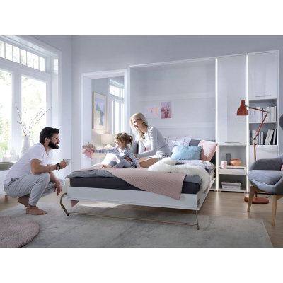 Sklápěcí postel se skříňkami 140x200 CELENA 3 - bílá / lesklá bílá