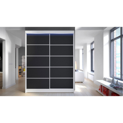 Kombinovaná šatní skříň 150 cm s posuvnými dveřmi a LED osvětlením PIRITU 4 - bílá / černá