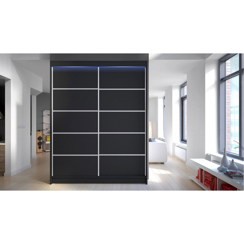 Kombinovaná šatní skříň 150 cm s posuvnými dveřmi a LED osvětlením PIRITU 4 - černá